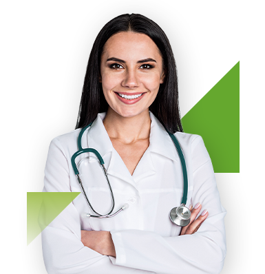 joven doctora con estetoscopio en sus hombros