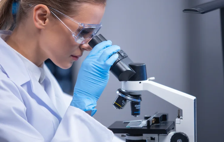 mujer analizando muestra de laboratorio colsubsidio