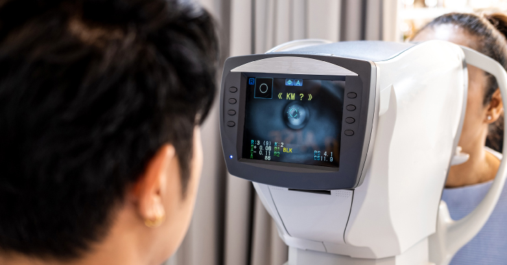 doctor realizando ecografia ocular a paciente