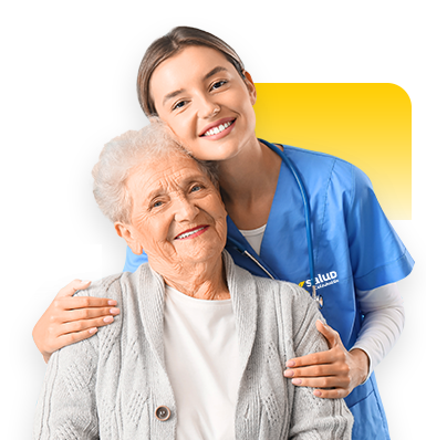 enfermera de salud colsubsidio abrazando a viejita