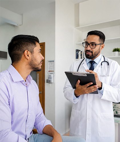 hombre está en chequeo con médico