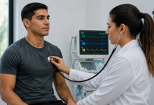 doctora le hace chequeo a hombre