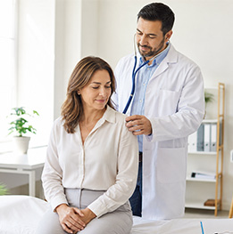 mujer en consulta medica con medico