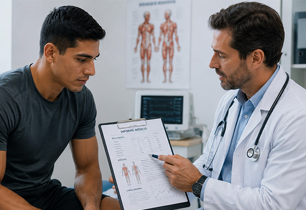 doctor le da reporte de resultados a hombre