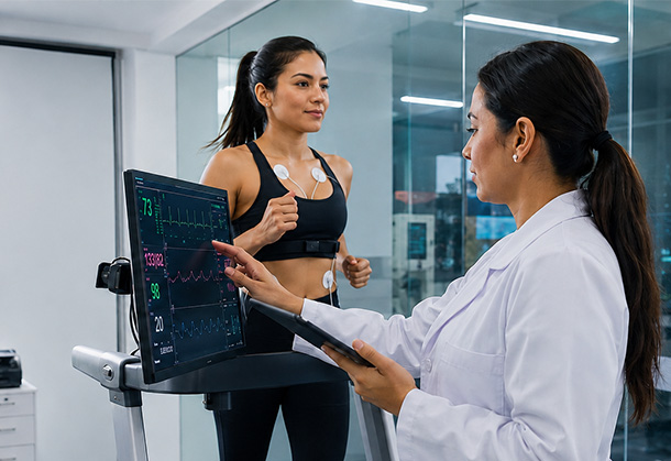 mujer haciendo prueba de esfuerzo